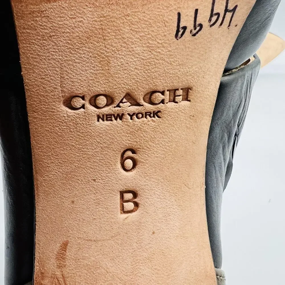 Coach Shoes Womens 6 Black Taupe Leather D'Orsay Ankle Strap Stiletto Heels